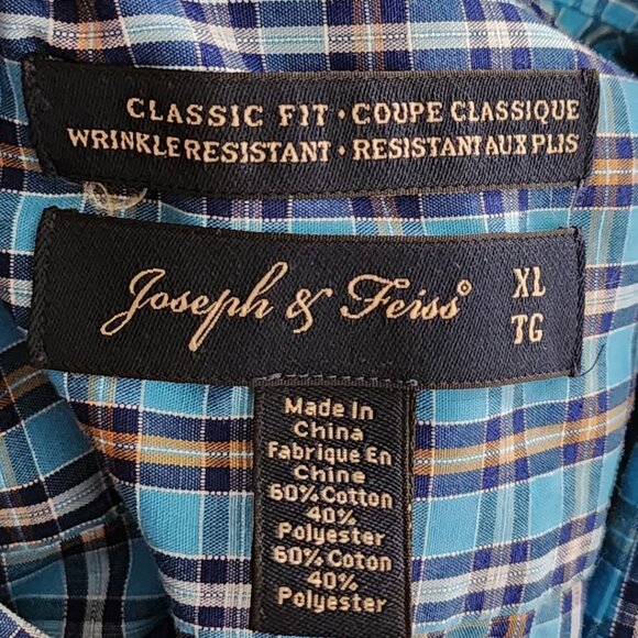 Joseph & Feiss Blue Plaid Cotton Blend Wrinkle Resistant Shirt - Picture 3 of 3